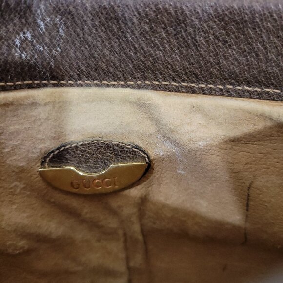 GUCCI PLUS VINTAGE CLUTCH Iconic Gucci Canvas Brown/Tan w Red/Green Stripe - Picture 8 of 10